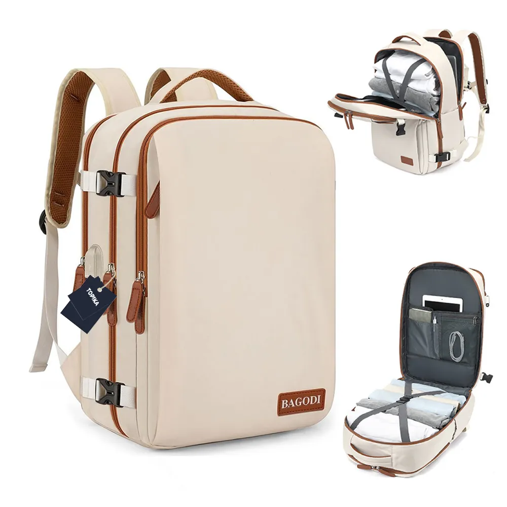 Topika - Travel Backpack Large Capacity, Expandable Oxford Laptop Backpacks - Beige