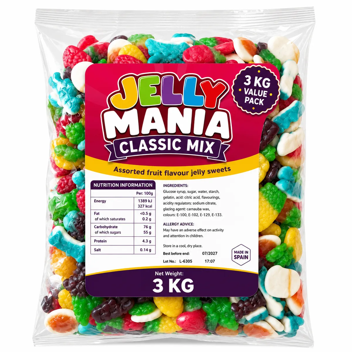 Jelly Mania Classic Mix Assorted Fruit Flavour Jelly Sweets 3kg