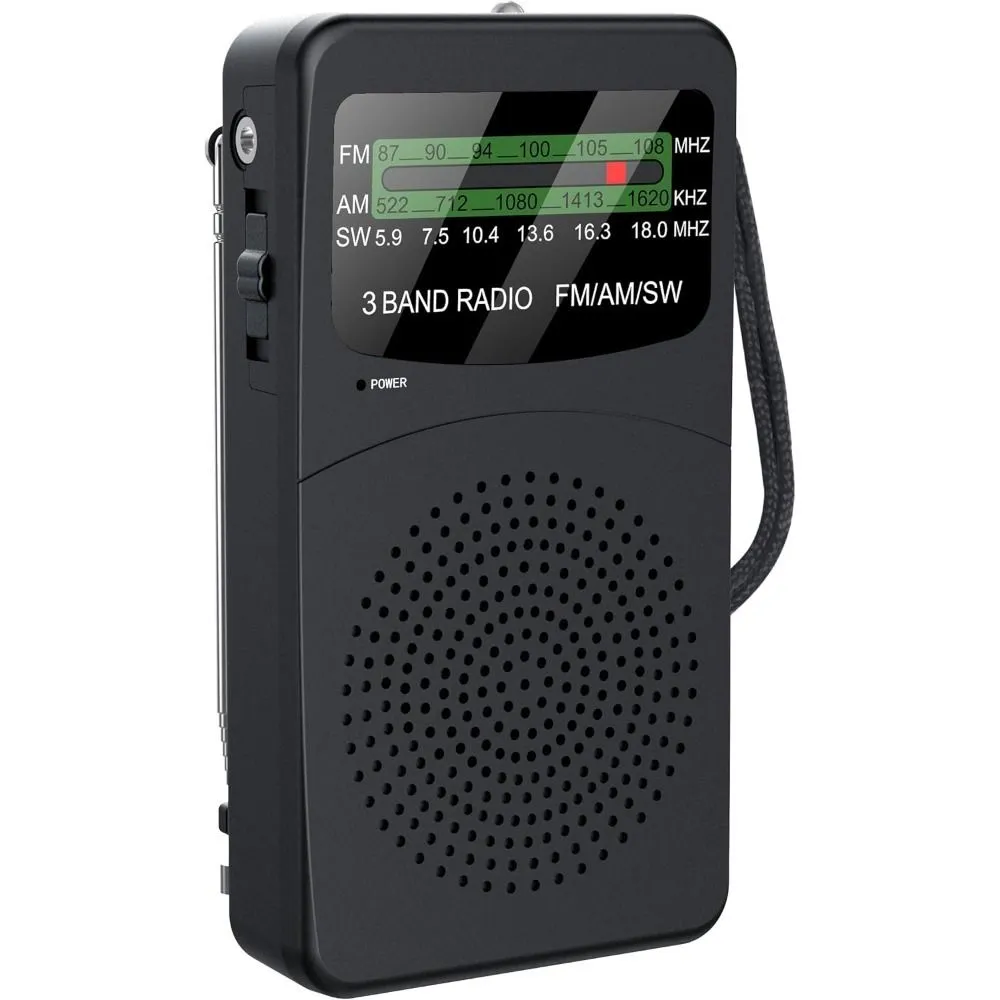 FM AM SW Back Clip Pocket Radio, Battery Operated Mini Radios, Portable