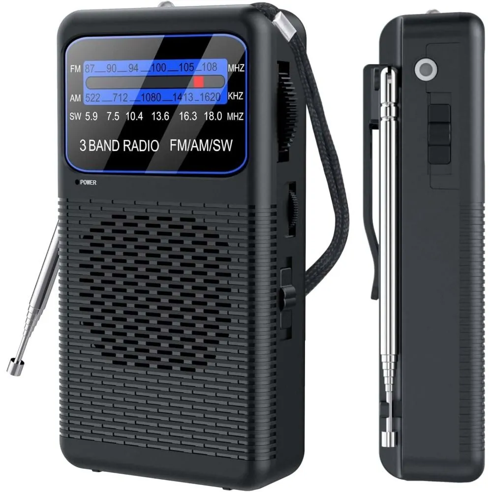 AM FM SW 3 Band Pocket Radio, Portable Battery Operated Shortwave Radio