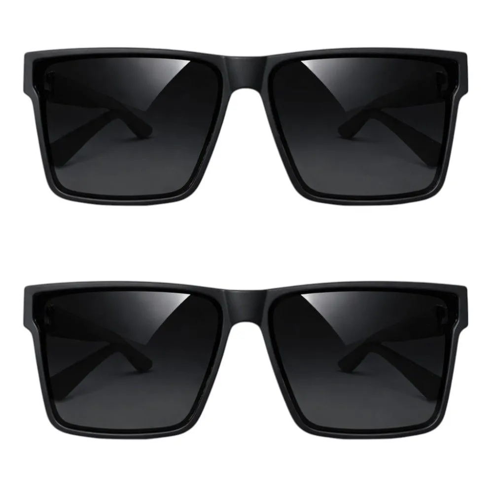 2 Pack - Fashionable Oversized Square Sunglasses - Black - Men