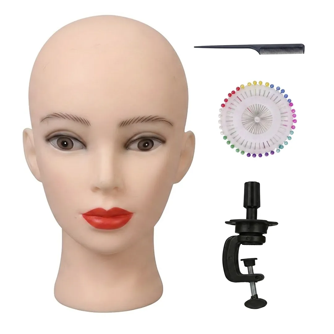 Mannequin Head Female Doll Head with Clamp Stand Pins Comb for Wig Styling