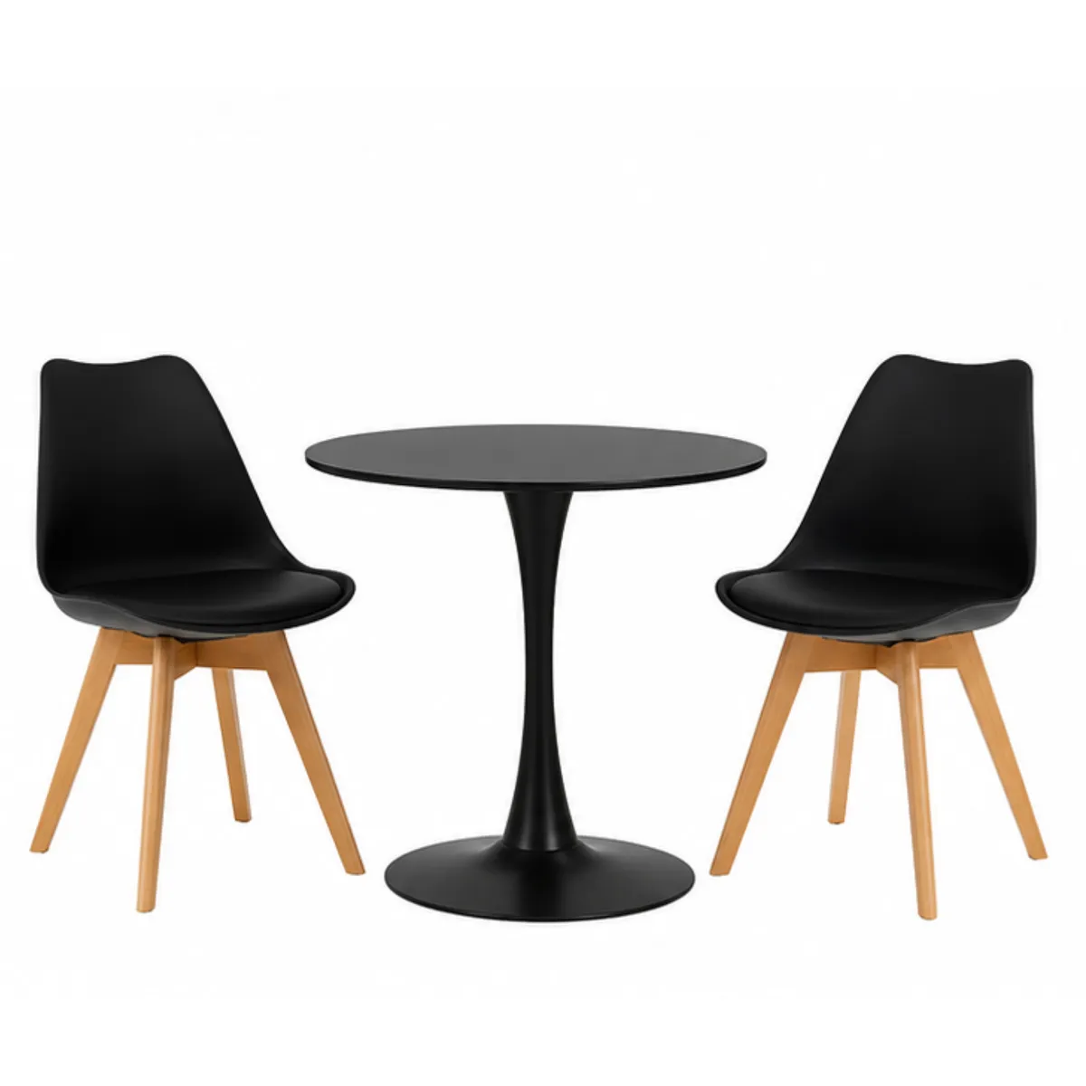 Modern 3-Piece Bistro Dining Set - Black Round Table with 2 Black Chairs