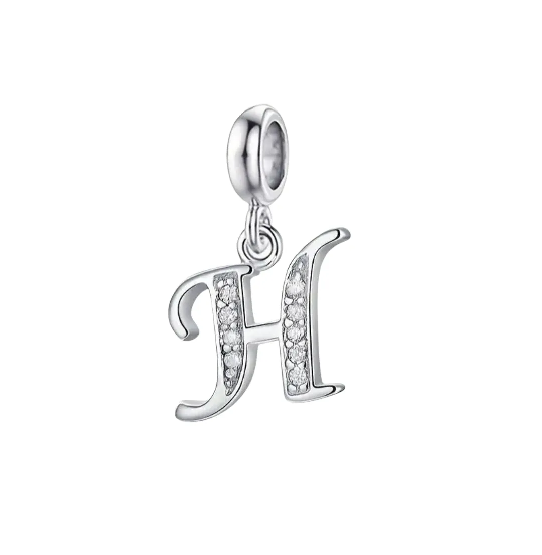 Silver Dazzling Pendant Charm ,Sparkling Alphabet Charm - Letter H