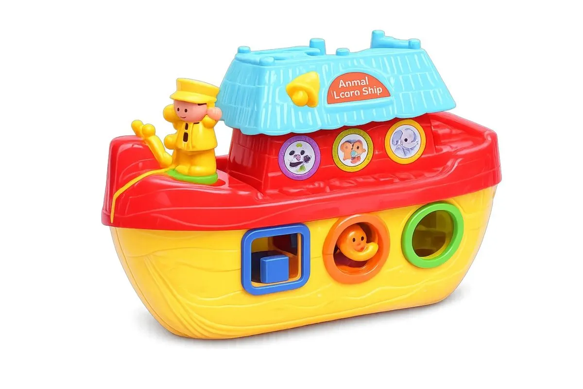 Noah's Ark Shape Sorter Boat Toy with Animal Blocks (14 Piece)