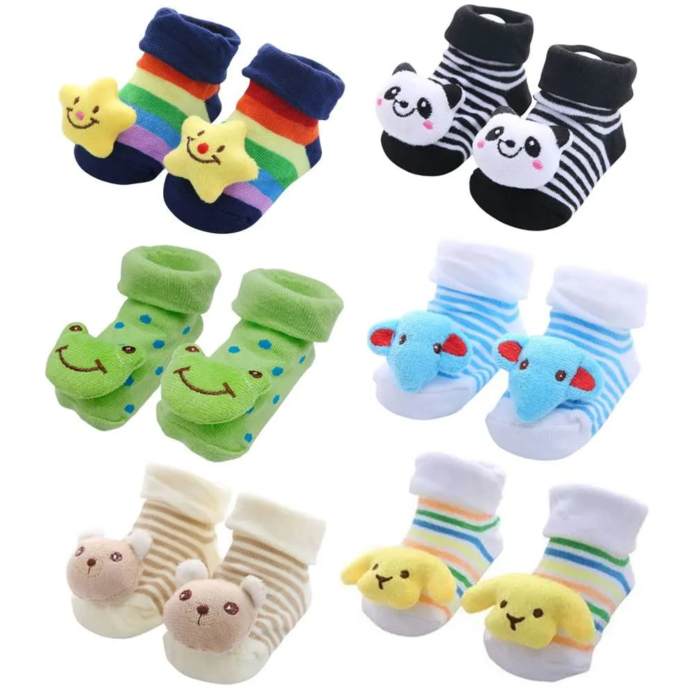 6 Pairs Baby 3D Cartoon Non-Slip Sock Slippers - Toddler Indoor Shoes