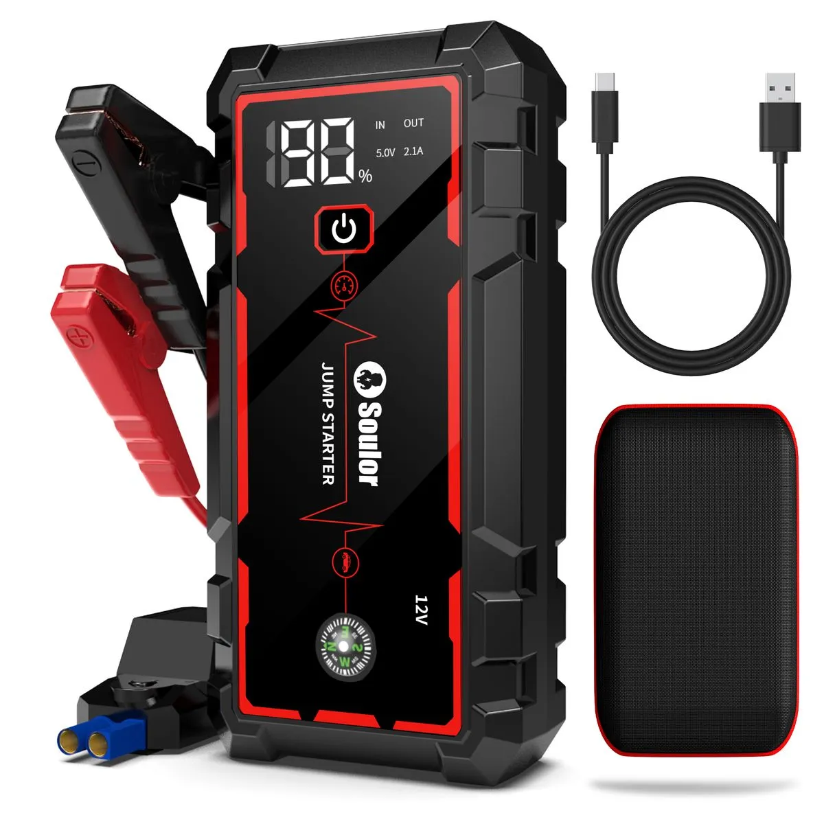 Portable Jump Starter - 12V, For Petrol & Diesel - Black