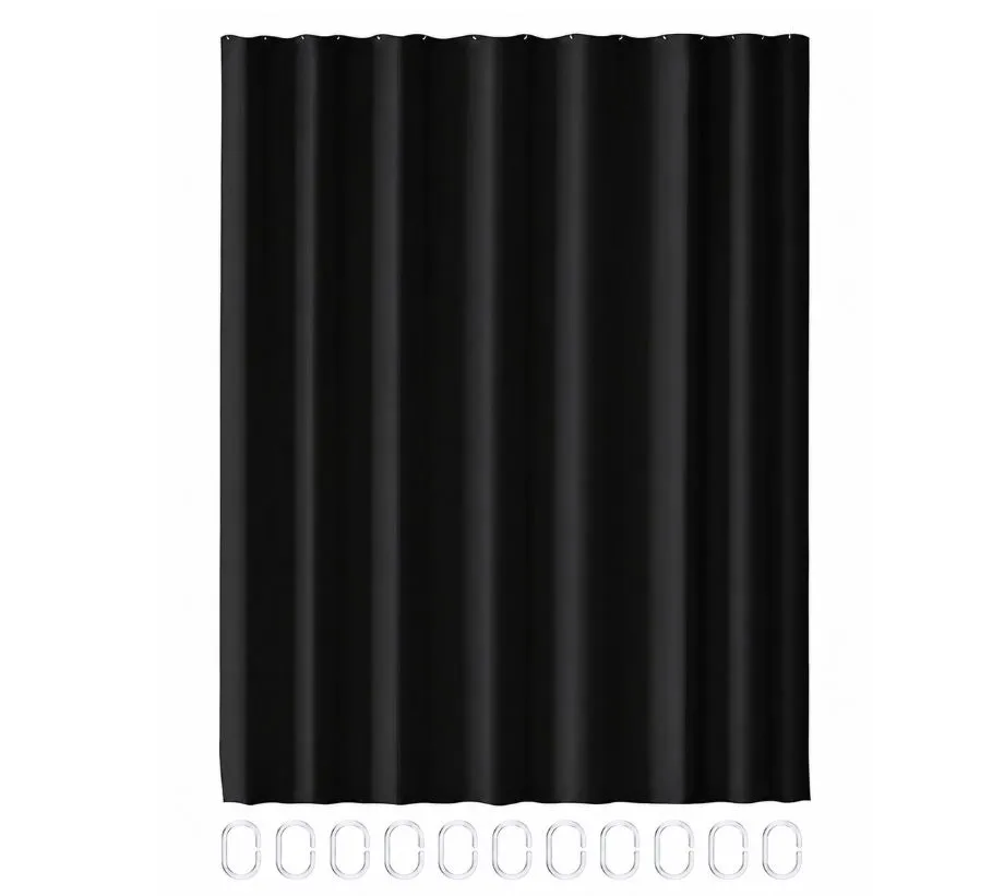 EVA Shower Curtain with Hooks - 180 x 180cm - Black