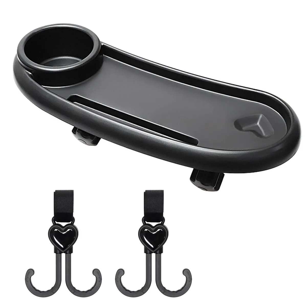 3-in-1 Universal Stroller Snack Tray Cup Phone Holder with Double-End Hook