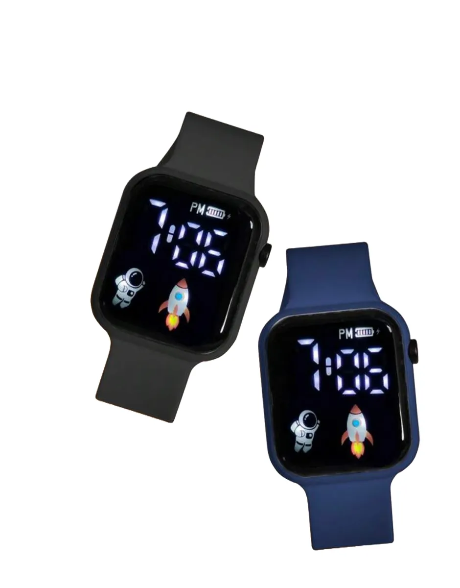 2 Set Kids Square Dial Digital Watch - Black, Blue
