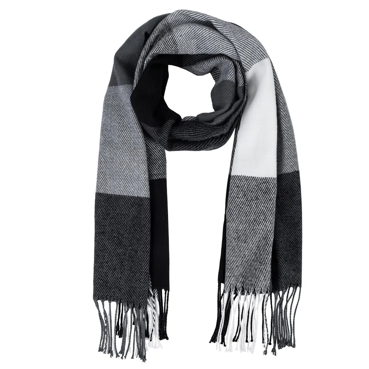 Chunky Oversized Winter Fall Warm Big Tartan Scarves Wrap Shawl - Black, White
