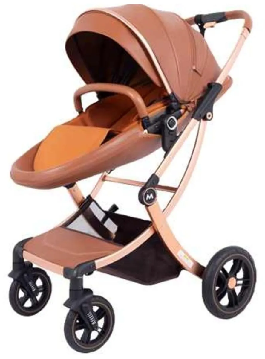 Pu Leather Egg Style 2 in 1 Luxury Stroller-White - Brown