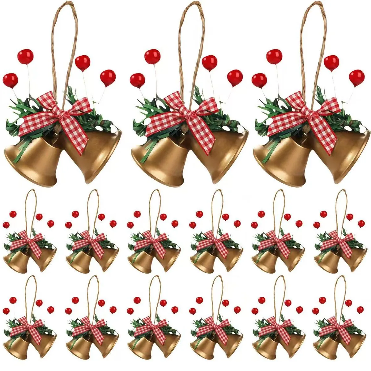 15Pcs Christmas Bell Ornaments Xmas Tree Hanging Jingle Bells Decorations - Gold