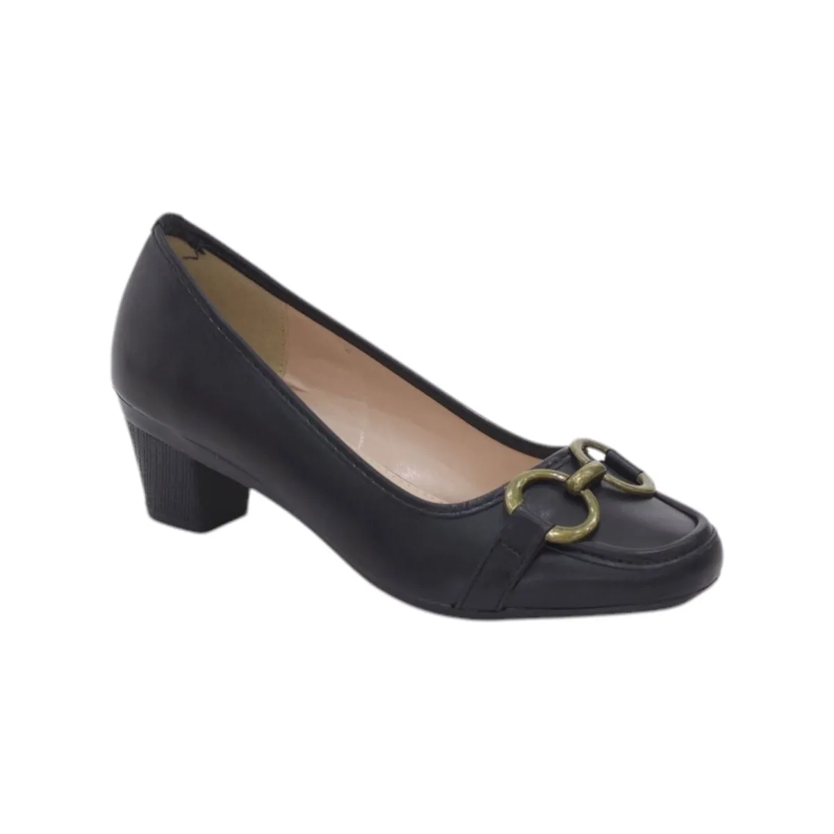LaMara Paris Nuna 5cm Heel Court Shoes With A Gold Metal Trim Black