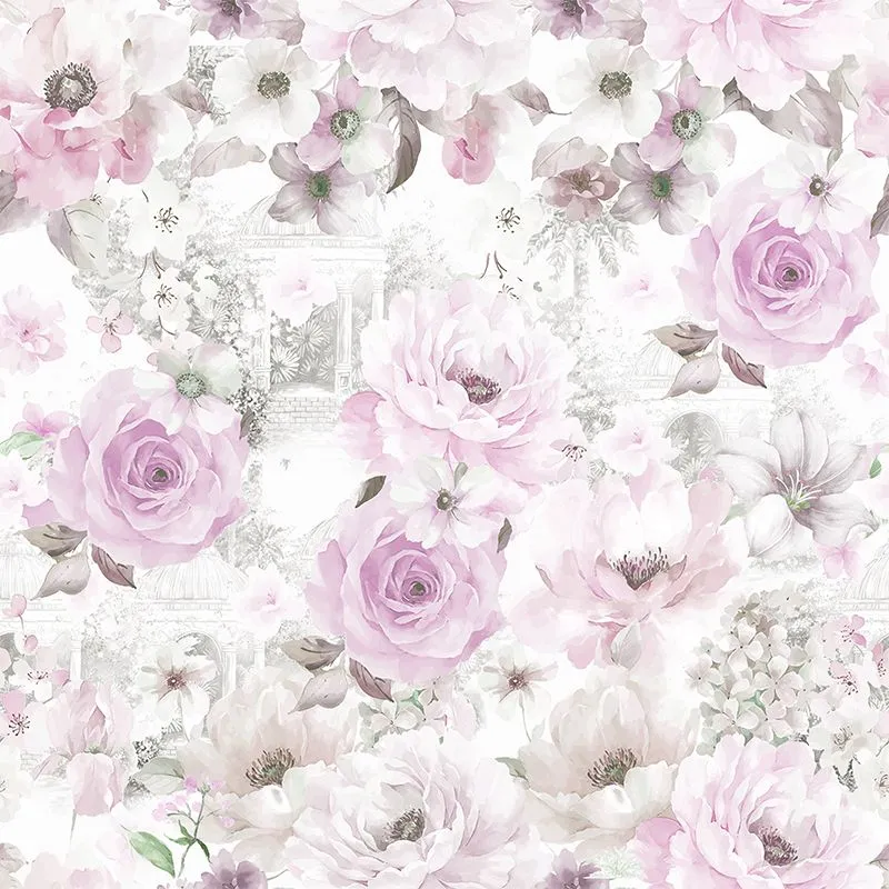 Peel and Stick Wallpaper Watercolor Floral Design, Soft Pink & Green Roses - SM0227