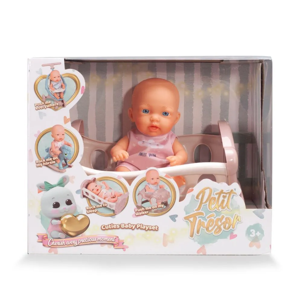 Takmay Dolls - Baby Doll with Cradle - Hard Body - 18cm