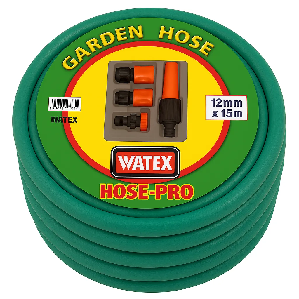 WATEX Hose-Pro Garden/Household Watering Hose-Pipe 12mm with Fittings - GREEN-15METER