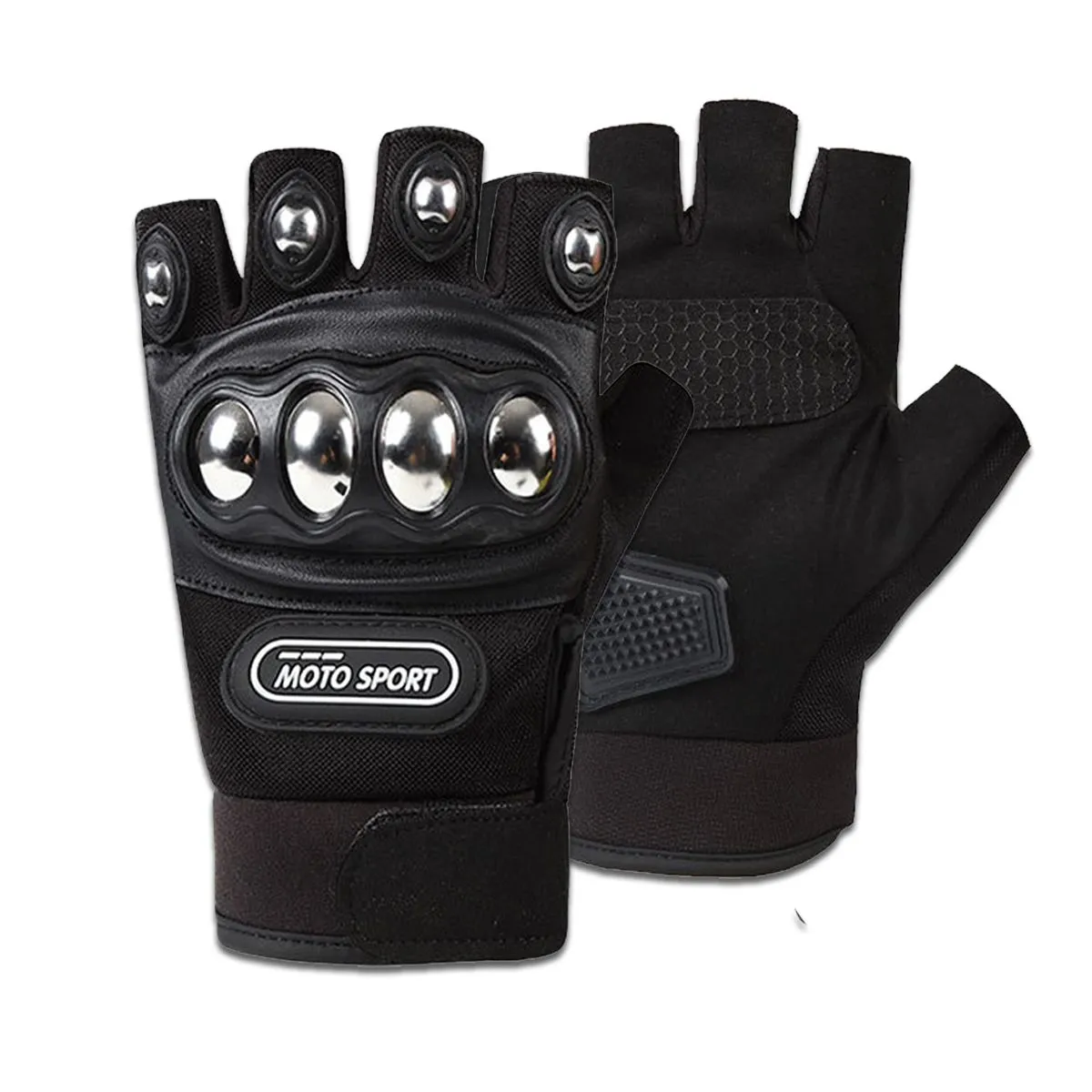 Steel Fingerless Motorcycle Gloves Outdoor Fitness Protective Exercise Gear - Black, Silver