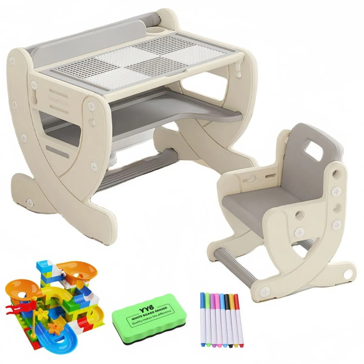 Kids Table and Chair Kids Play Table with Building Blocks & Drawing Board