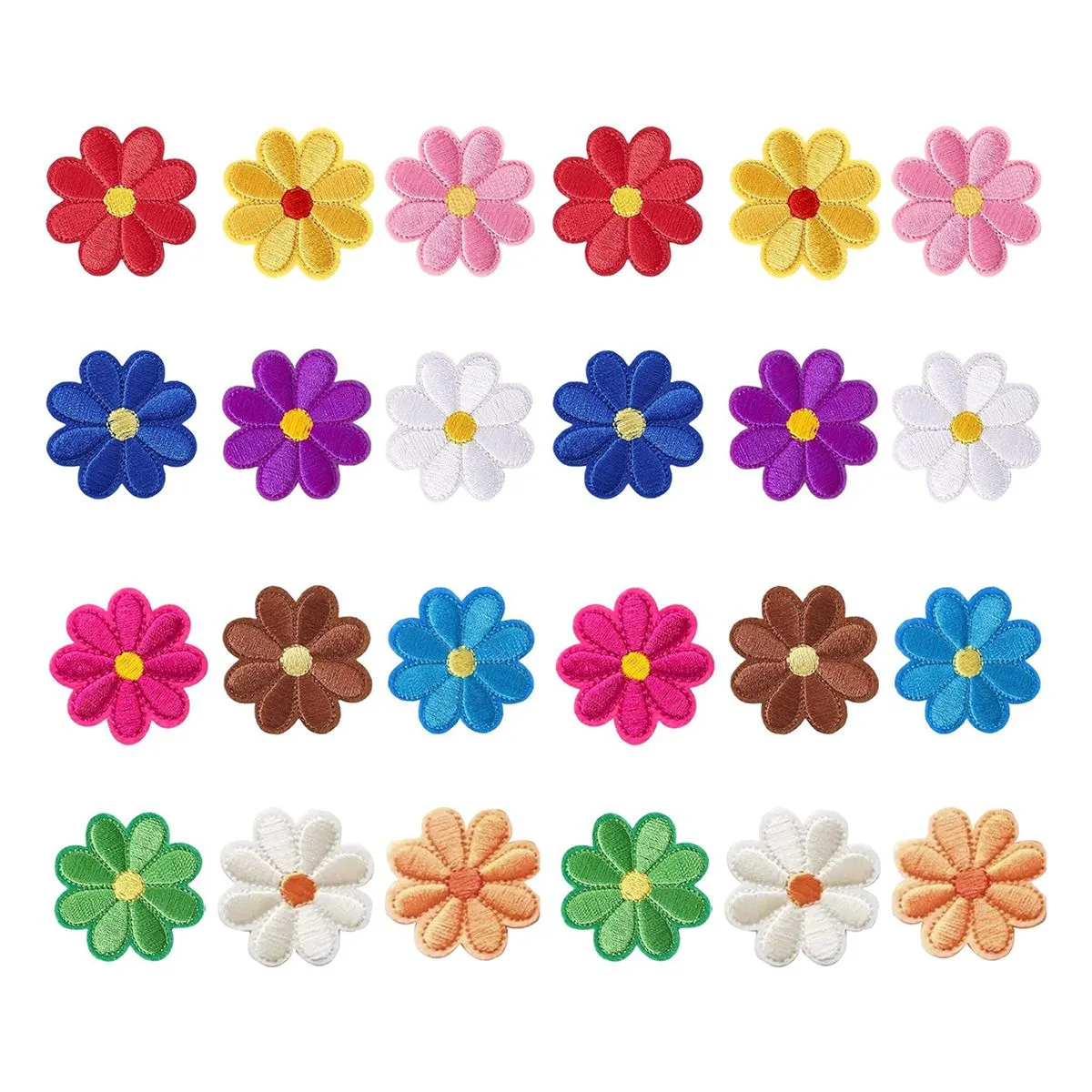 24Piece Flower Iron on Patches Daisy Embroidered Sew Applique Repair Patch