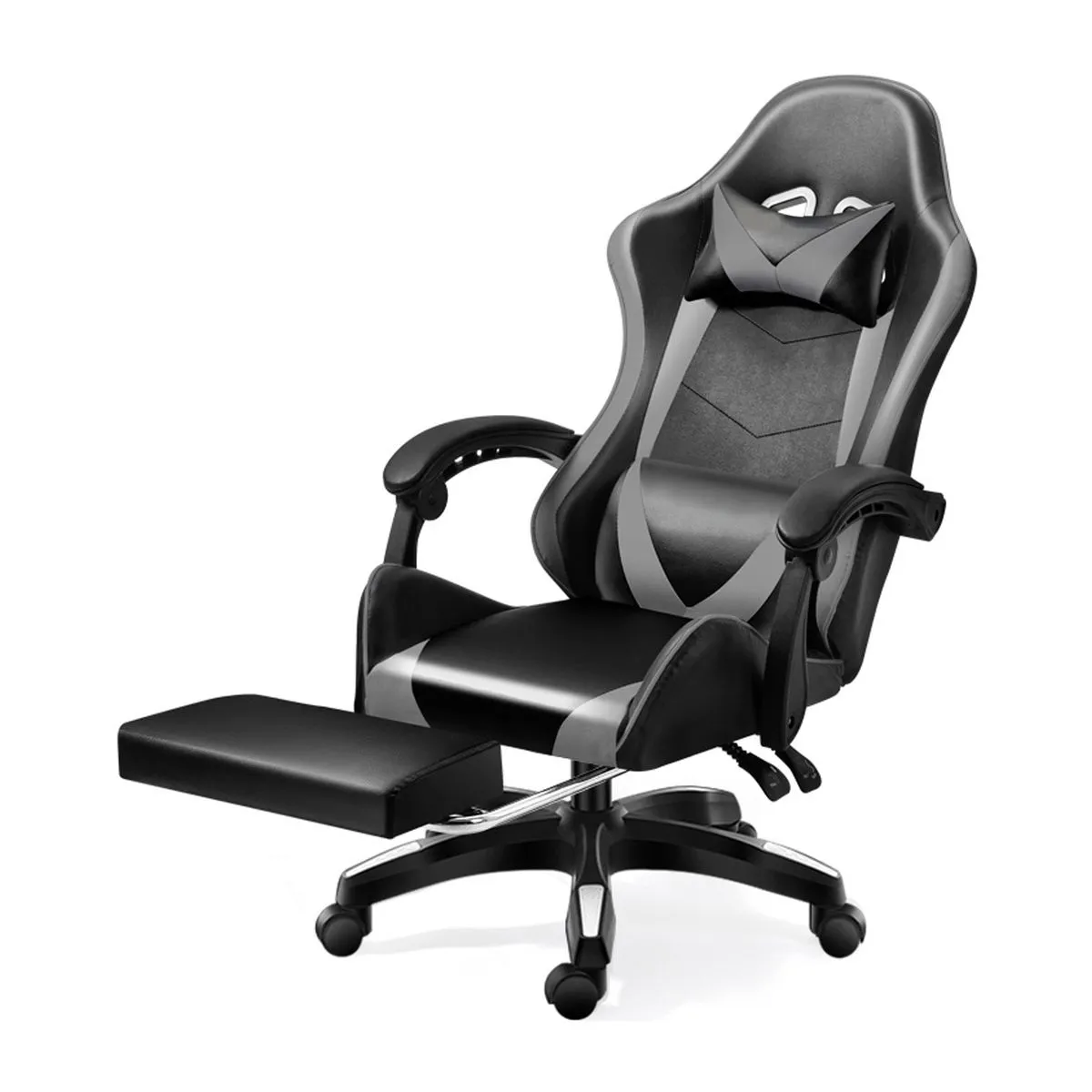 Black & Grey Gaming Chair, Height Adjustable Ergonomic Racing Game Chair