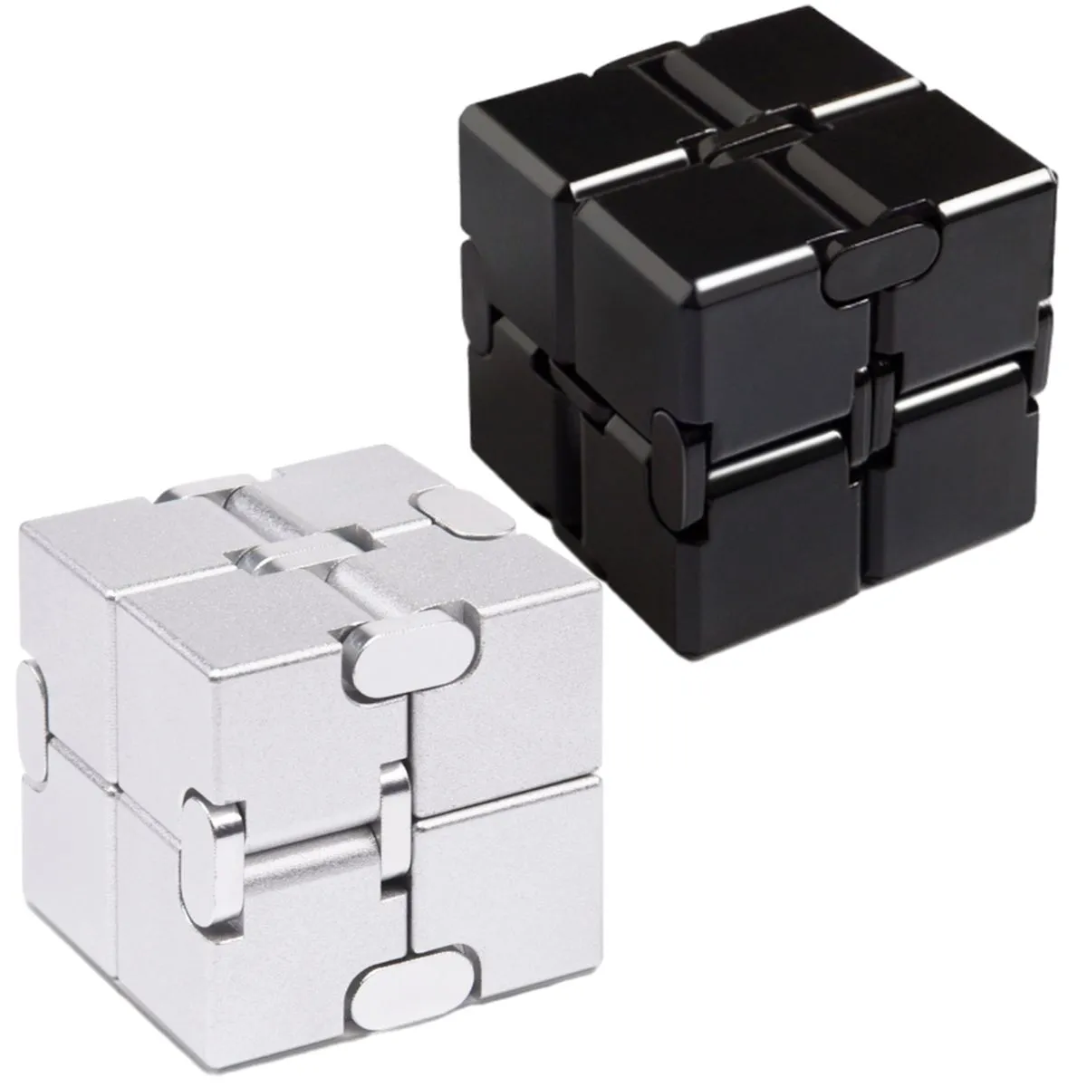 2 Fidget Cubes Finger Flip Sensory Toy Stress Relieving Fidgeting Game Toy - Silver+Black