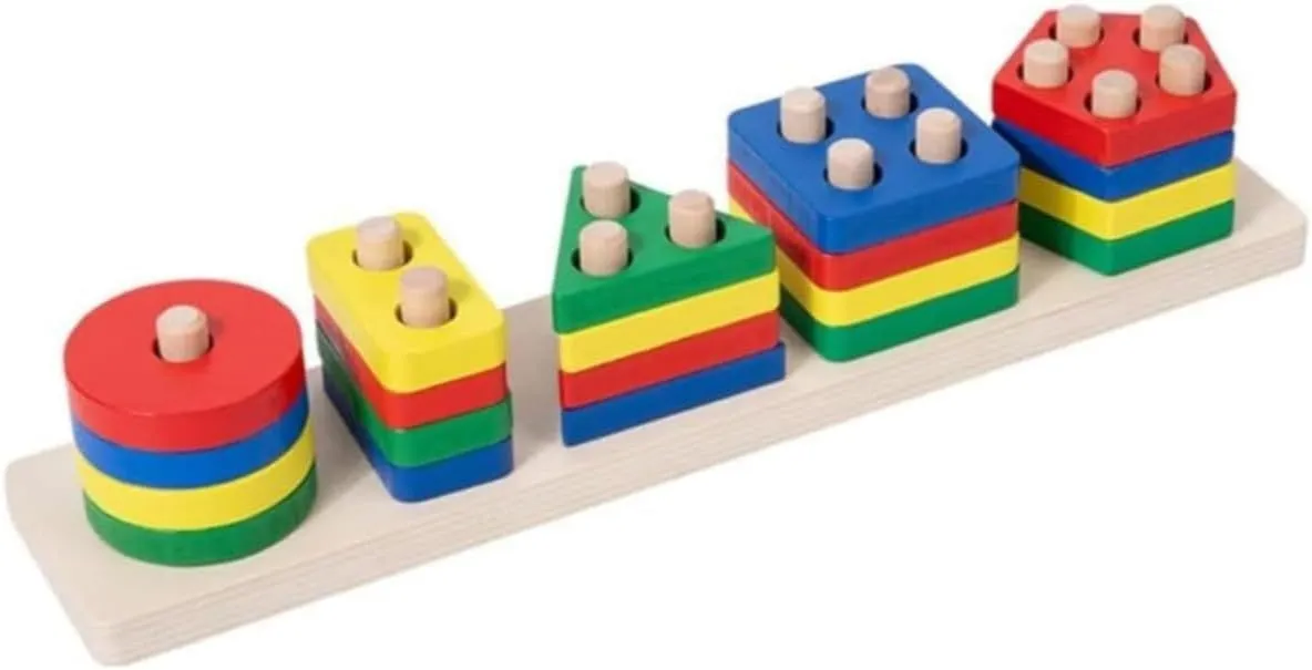 21-Piece Wooden Shape Puzzle Board - Educational Learning Toy for Kids