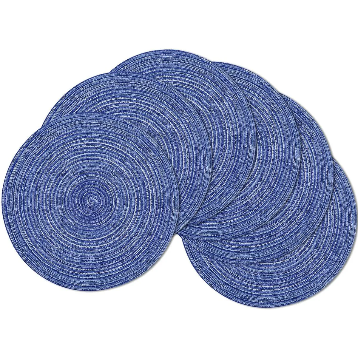 6 Piece Round Braided Placemats Heat-Resistant Washable Kitchen Table Mats - Blue
