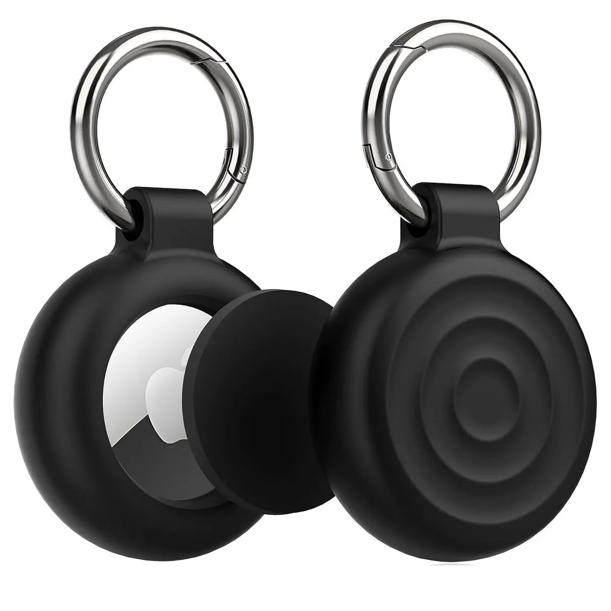 2Pcs Silicone Case with Key Ring Compatible with Apple Airtag for Bags,Pets - Black