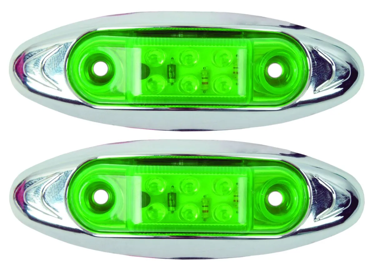 LED Marker Lamp (10-30 Volt, 6 LED) - 2 Piece Set - Green