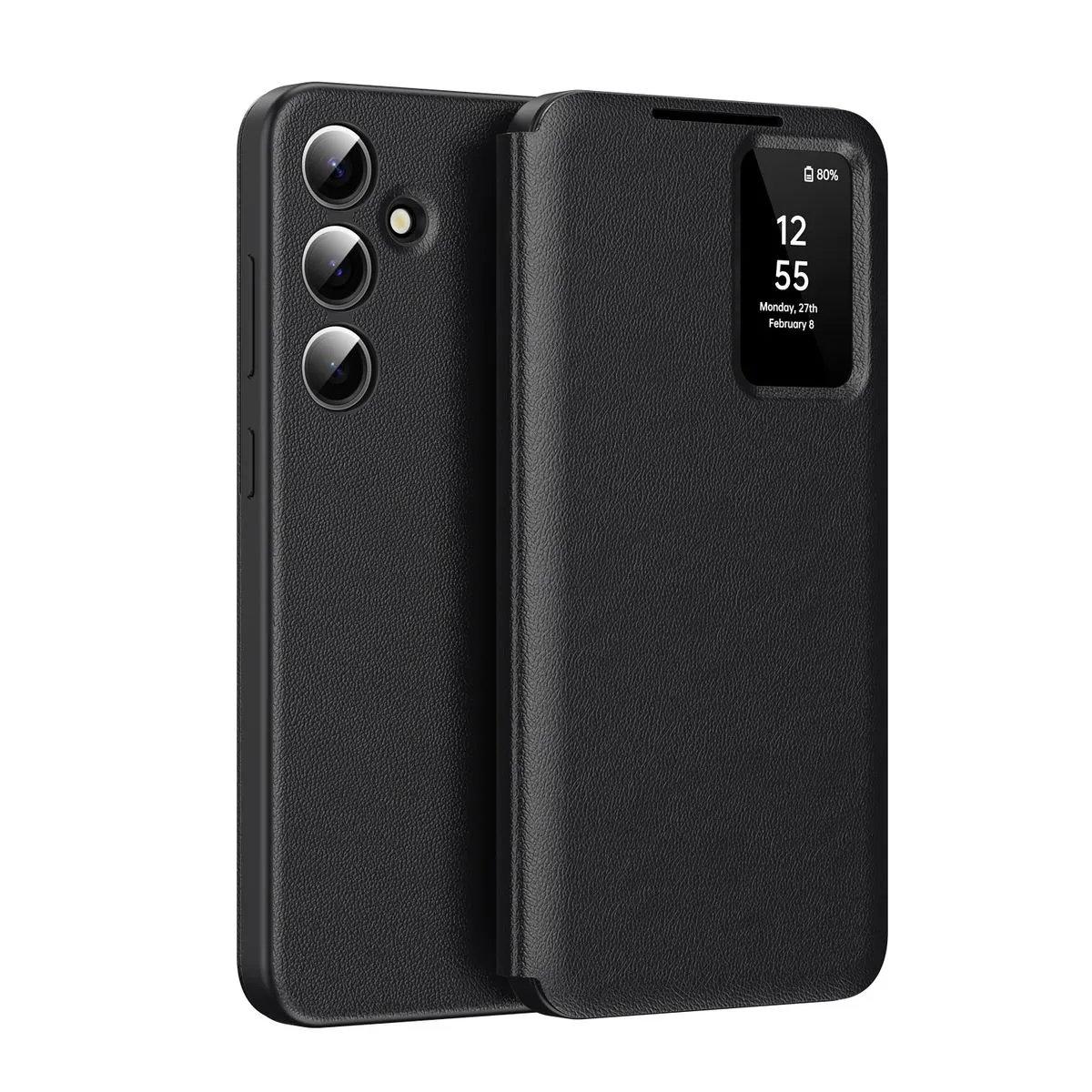 Smart Window Leather Flip Cover Compatible With Samsung Galaxy S23 FE - Black