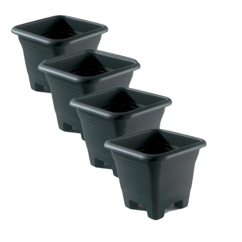Garden Pot Planter Large 22cm Set of 4 - Black