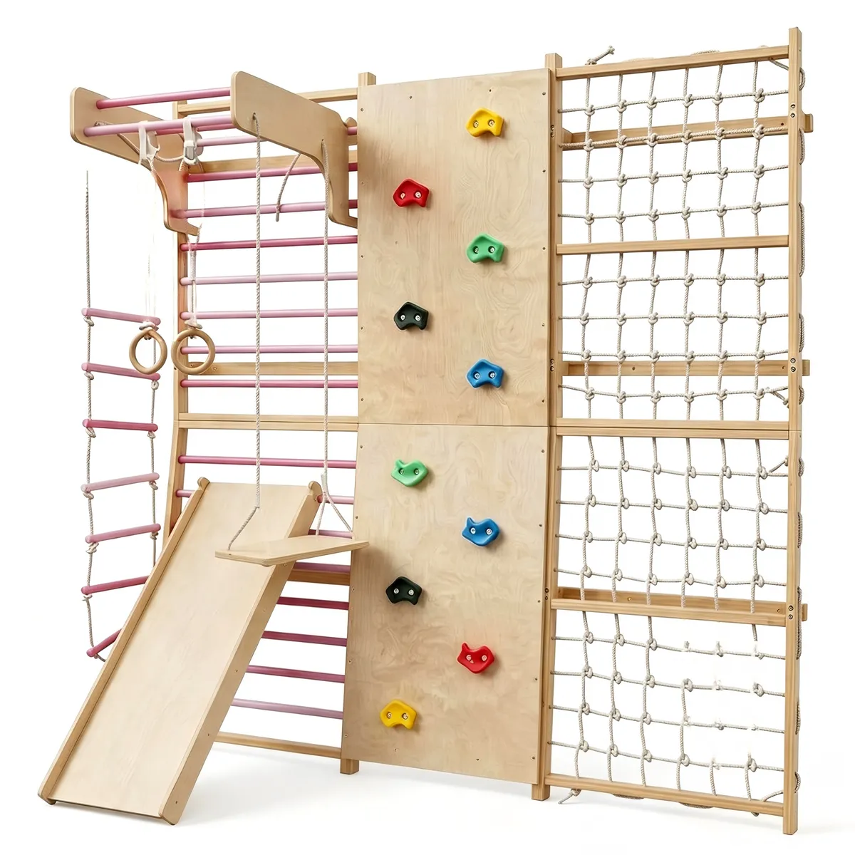 10 in 1 Swedish Ladder Wall Gym, 79'' Wooden Wall-Mounted Climbing Set