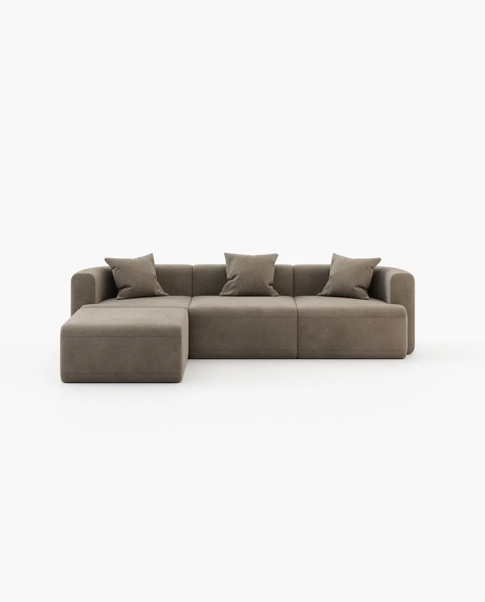 Demmi Corner Curved Couch Sofa - Brown