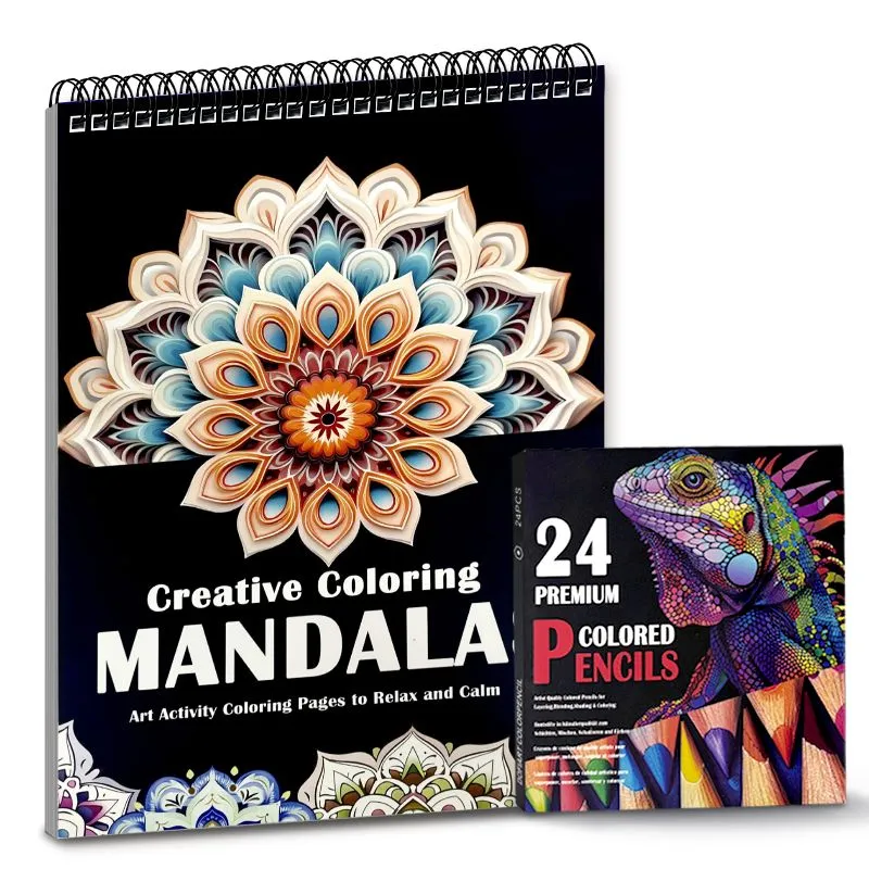 All-in-One Mandala Coloring Set (24 Pencils + Book)- For Mindful Relaxation