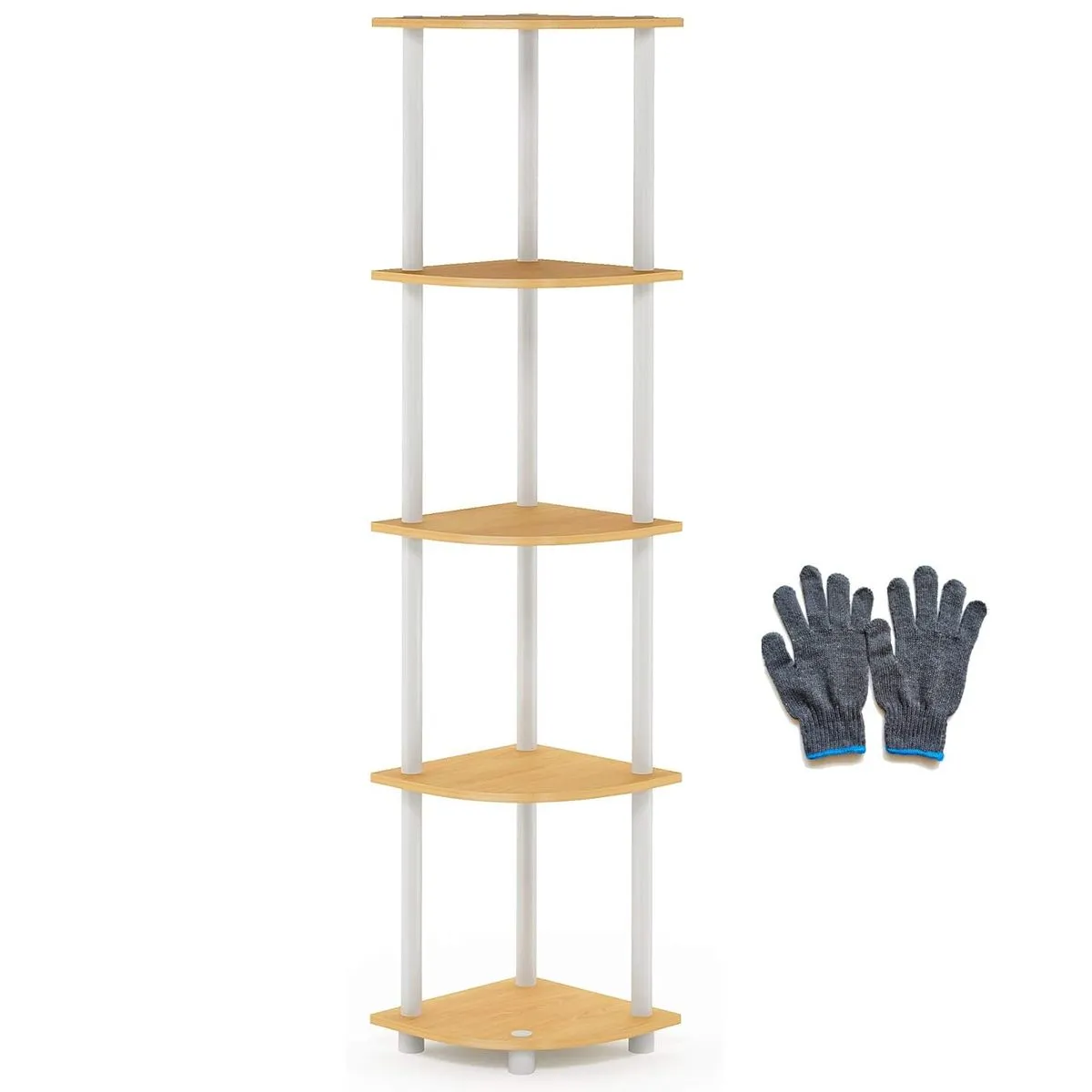 5 Tier Corner Shelf Bookshelf Display Rack Plant Stand Shelves-Multipurpose - Beech White