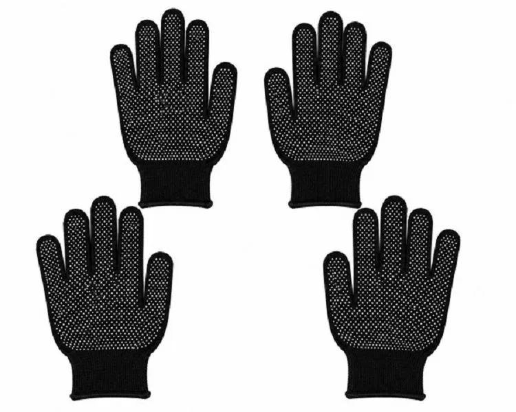 Full Finger Nylon Work Gloves with Non-Slip Grip - 2 Pairs - Black