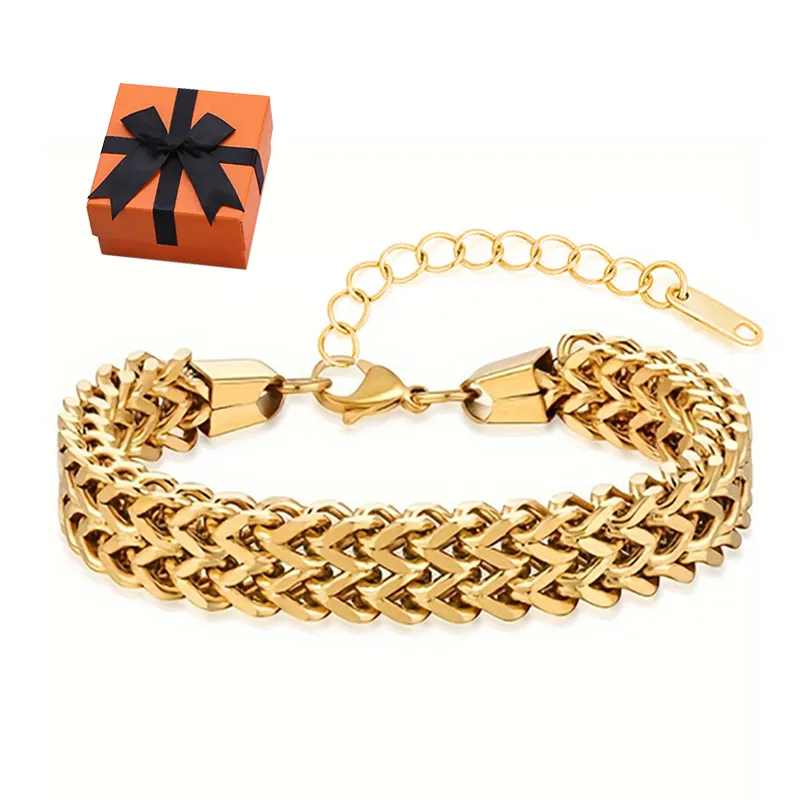 Stainless Steel Link Bracelet for Men - Gold
