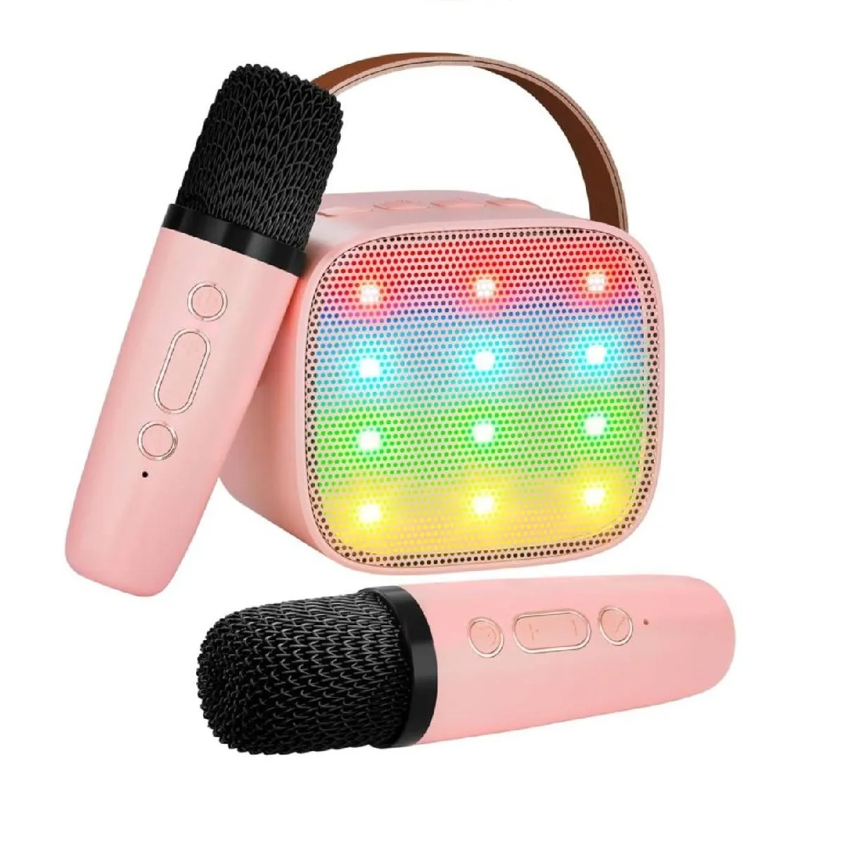Karaoke Machine,Mini Portable Bluetooth Speaker With 2 Wireless Microphone - Pink