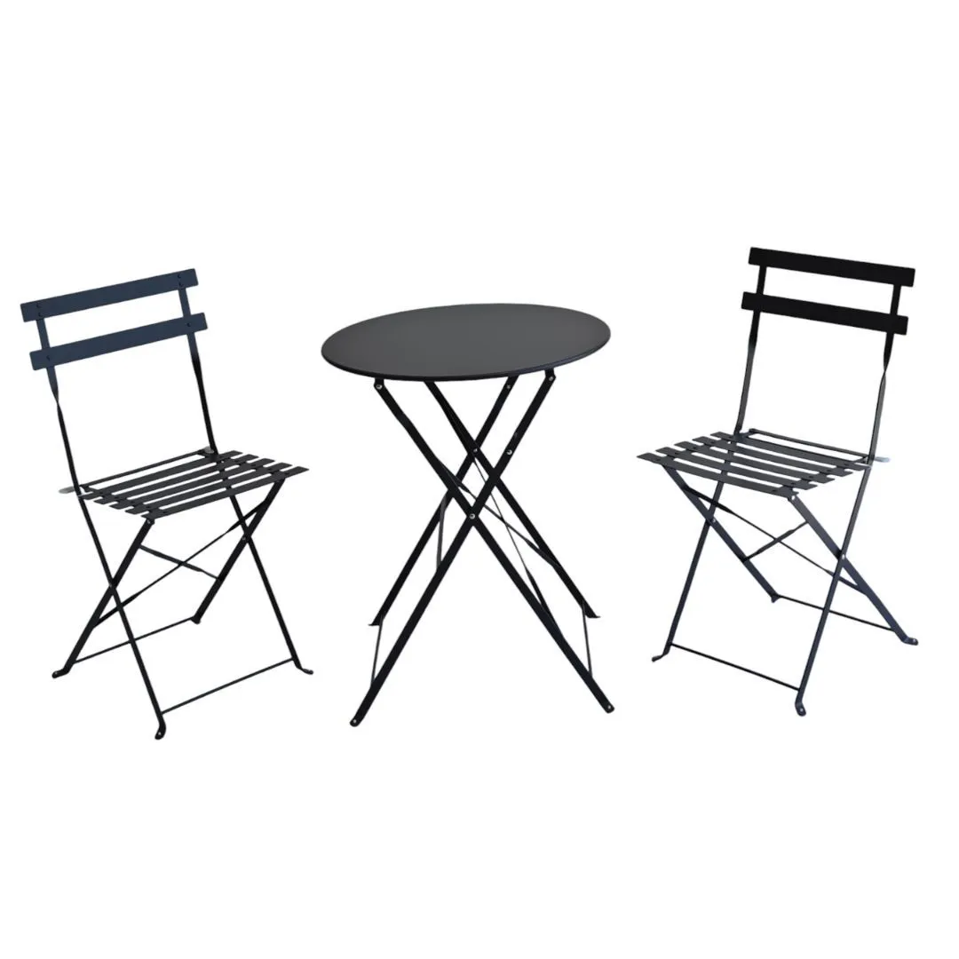 George & Mason- Louise Steel Bistro Set - Charcoal