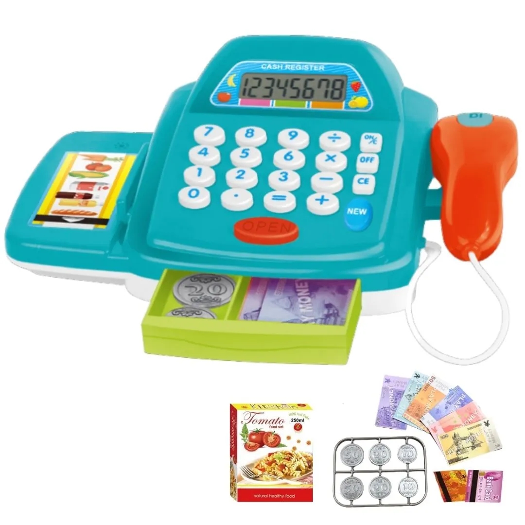 Cash Register - Pretend Play - Toys for Toddlers - Play Food Game - 16 Piece - Blue, Green