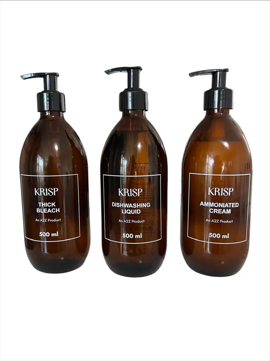 KRISPA2Z Dishwashing Liquid, Thick Bleach, & Ammoniated Cream Amber 500 ml