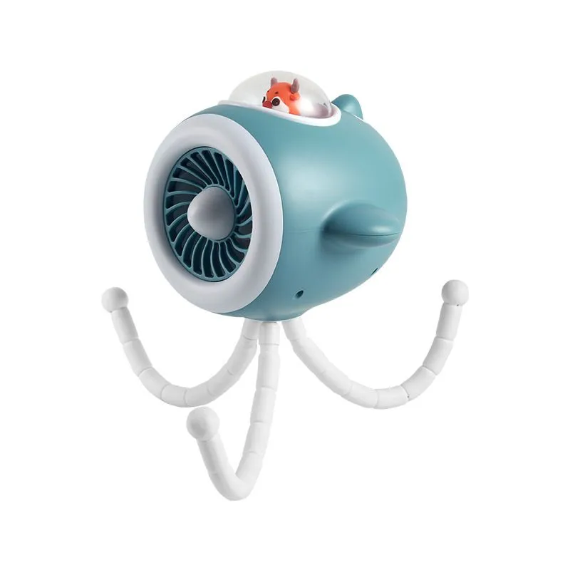 Cute Airplane Octopus Mini Fan - Stroller, Desk & Office - Blue, White