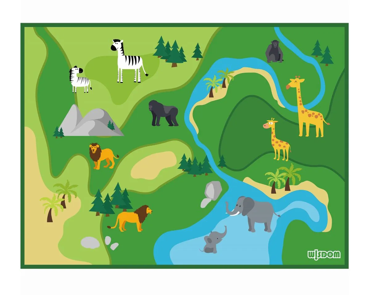 Kids Non-Slip Educational Wild Animals Carpet 200 x 150cm - Fun Play Rug