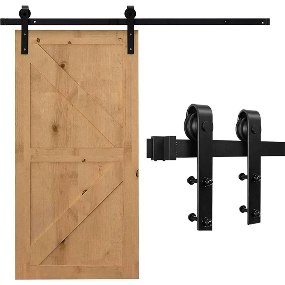 150CM Barn Door Single Door Rail System Carbon Steel Barn Doors Rooms-Black