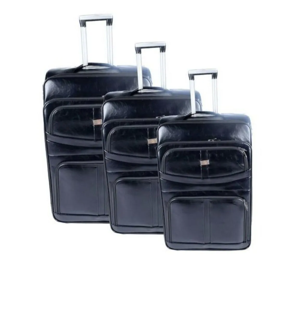 Acesa Black Luggage Set of 3 Leather Travel Suitcase Set