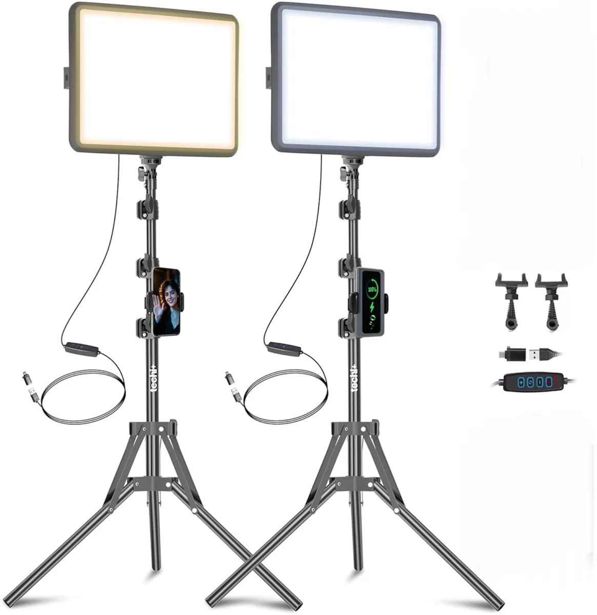 Photography Studio Lighting Kit, USB-C, 11" LED, 2.1m Height, 3 x Colors