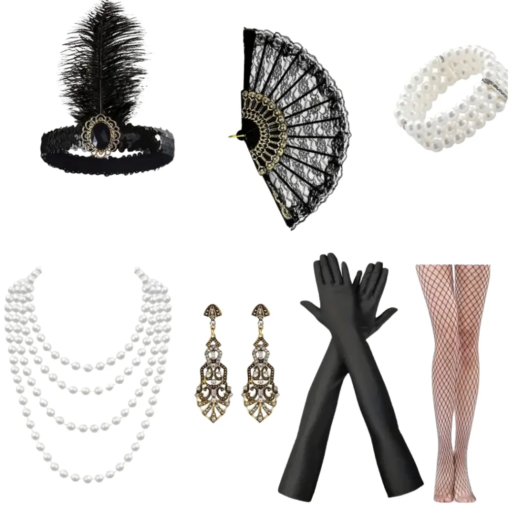 Cosplay 1920's Fancy Dress Up Set - 7 Pieces