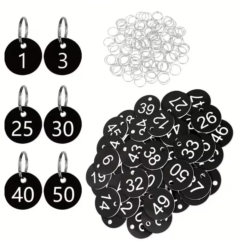 Craft Tool Multifunctional Number Key Ring ID Tag Set of 50 (3.5cm) - Black