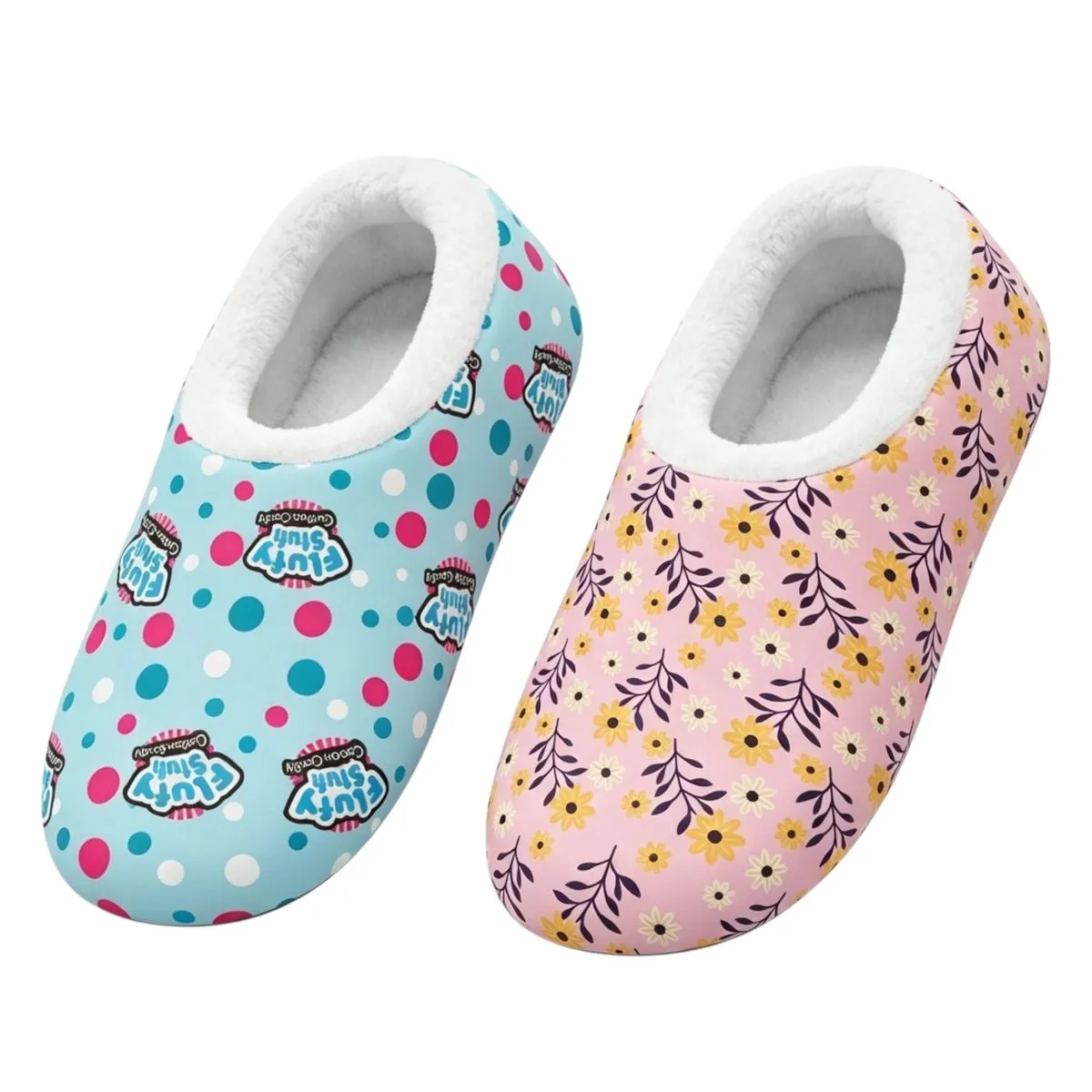 4 Pack Winter Knitted Ladies Fleece Lined Slippers Sock NonSkid Sole UK 3-6 - Blue Peach